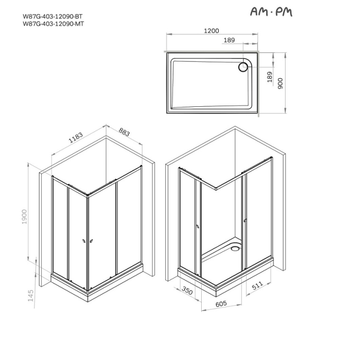 Душевое ограждение AM.PM Sunny W87G-403-12090-MT Душевое ограждение AM.PM Sunny W87G-403-12090-MT