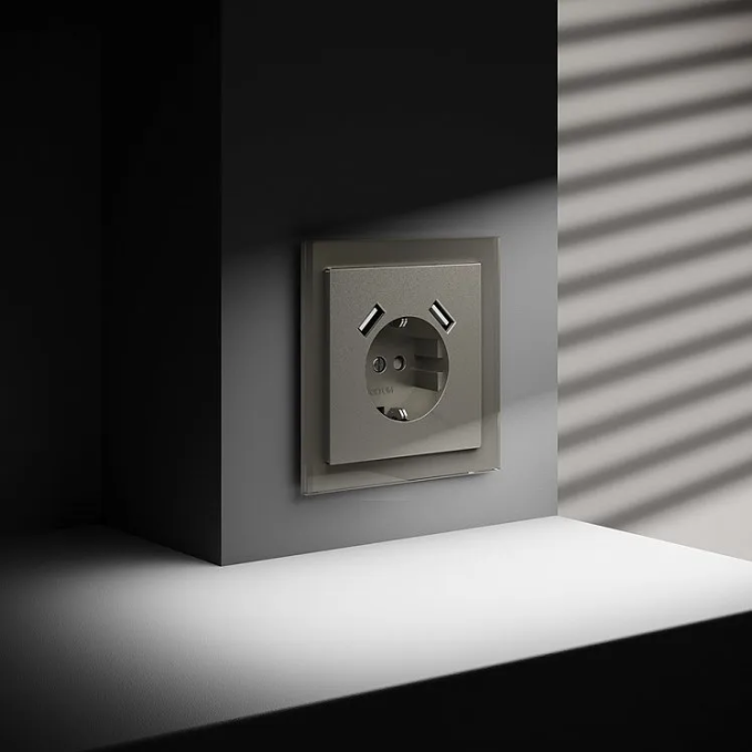 Накладка для розетки с заземлением и защитными шторками, с USB A+A, S70 (шелк), Voltum, VLS000904