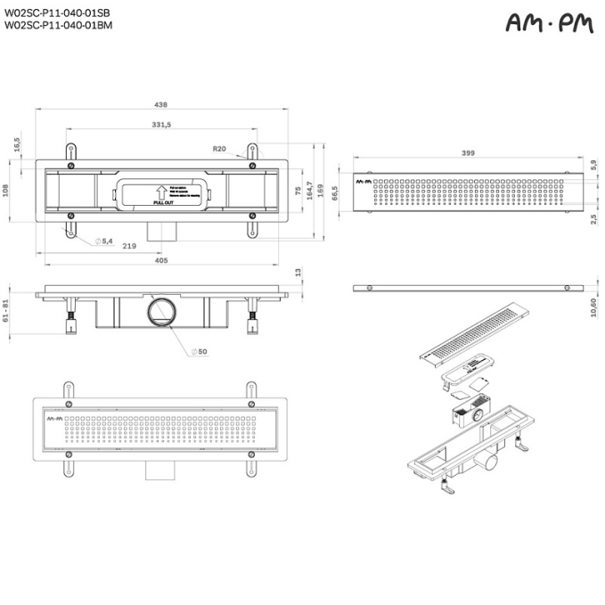 Трап AM.PM PrimeFlow W02SC-P11-040-01SB