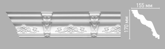 Карниз, плинтус потолочный с рисунком Decomaster 95091, 170х155х2400 мм