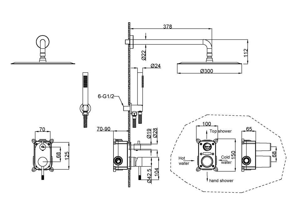 Душевой комплект со смесителем Boheme Uno 464-SGM вороненая сталь