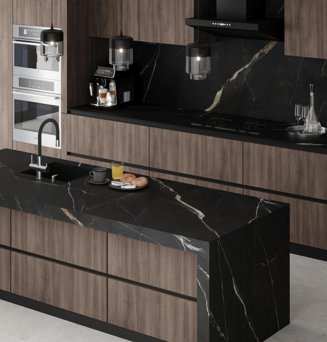 Керамогранит StaroSlabs Matt Calacatta Black 80x320 Керамогранит StaroSlabs Matt Calacatta Black 80x320