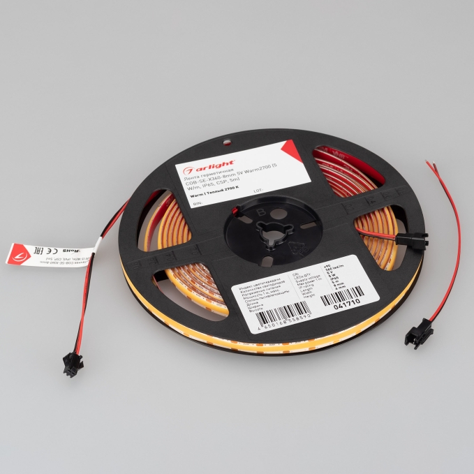 Светодиодная лента герметичная COB-SE-X360-8mm 5V Warm2700 (5 W/m, IP65, CSP, 5m), Arlight, 041710, изображение 3