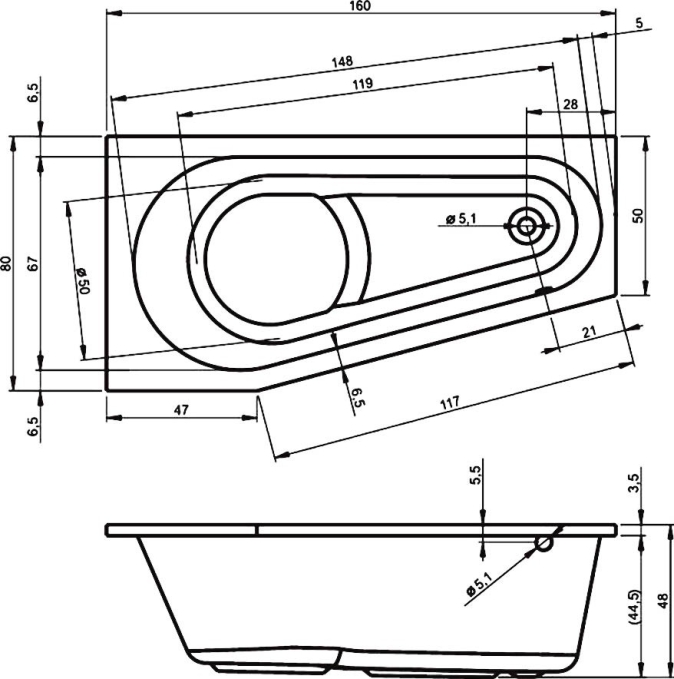 Ванна акриловая Riho Delta 160x80 R B068001005 угловая Ванна акриловая Riho Delta 160x80 R B068001005 угловая