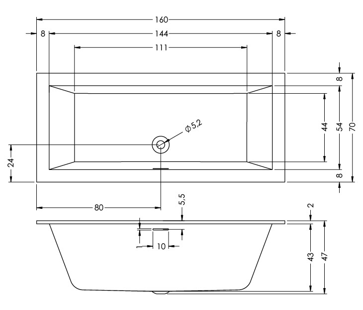 Ванна акриловая Riho Rething Cubic 160x70 B104001005 пристенная Ванна акриловая Riho Rething Cubic 160x70 B104001005 пристенная