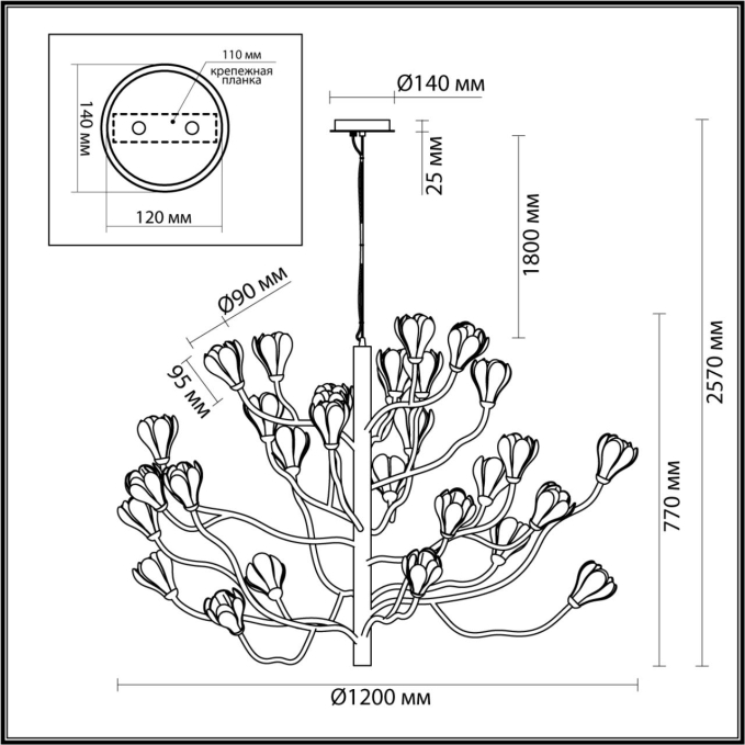 Люстра G4 LED 30*5W GARDI MODERN ODL25 553 ODEON LIGHT 5090/30, схема товара Люстра G4 LED 30*5W GARDI MODERN ODL25 553 ODEON LIGHT 5090/30, схема товара