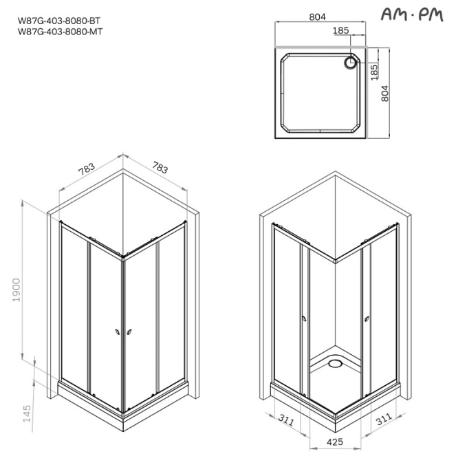 Душевое ограждение AM.PM Sunny W87G-403-8080-BT Душевое ограждение AM.PM Sunny W87G-403-8080-BT