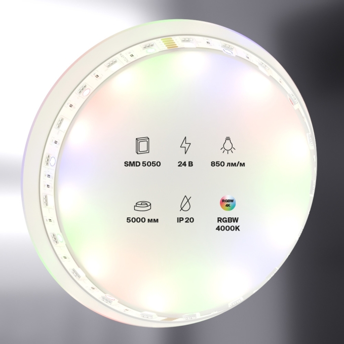 Светодиодная лента 24В 5050 14,4Вт/м Цветная (RGB) + 4000K 5м IP20, 10177, изображение 4