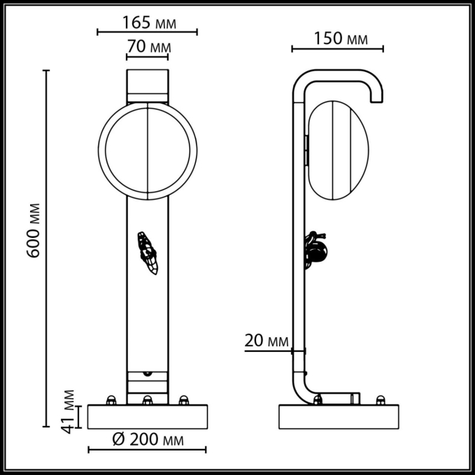 Уличный наземный светильник 60см IP54 G9 1*15W max LUMA NATURE ODL_EX26 079 ODEON LIGHT 5434/1F, схема товара