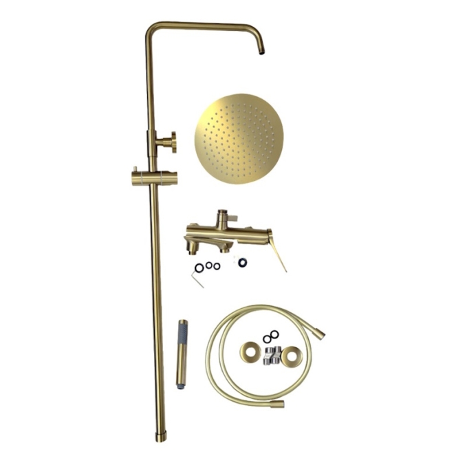 Душевая стойка со смесителем Esko Shanghai Gold ST1425SHAGold золотой сатин матовая Душевая стойка со смесителем Esko Shanghai Gold ST1425SHAGold золотой сатин матовая