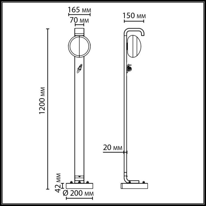 Уличный наземный светильник 120см IP54 G9 1*15W max LUMA NATURE ODL_EX26 079 ODEON LIGHT 5434/1FA, схема товара Уличный наземный светильник 120см IP54 G9 1*15W max LUMA NATURE ODL_EX26 079 ODEON LIGHT 5434/1FA, схема товара