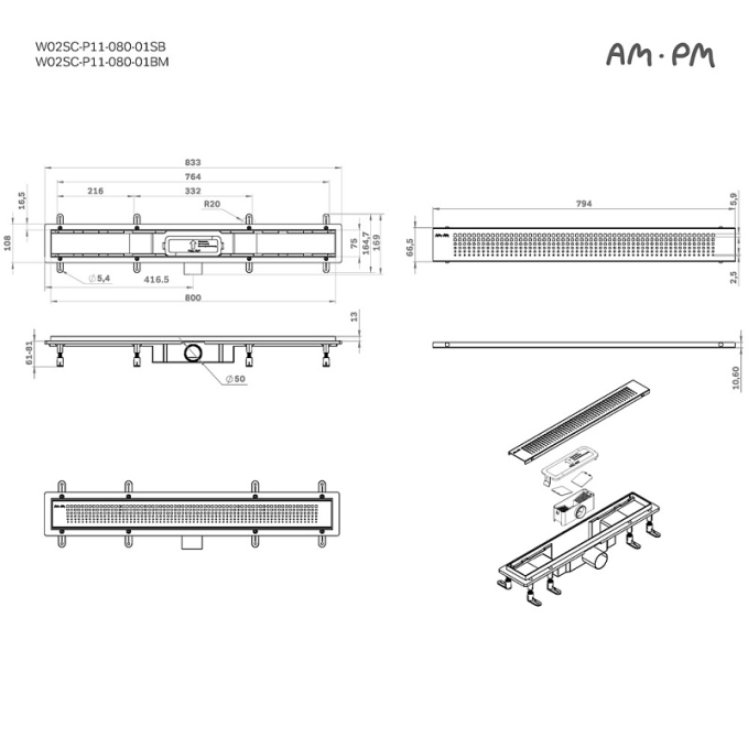 Трап AM.PM PrimeFlow W02SC-P11-080-01SB Трап AM.PM PrimeFlow W02SC-P11-080-01SB