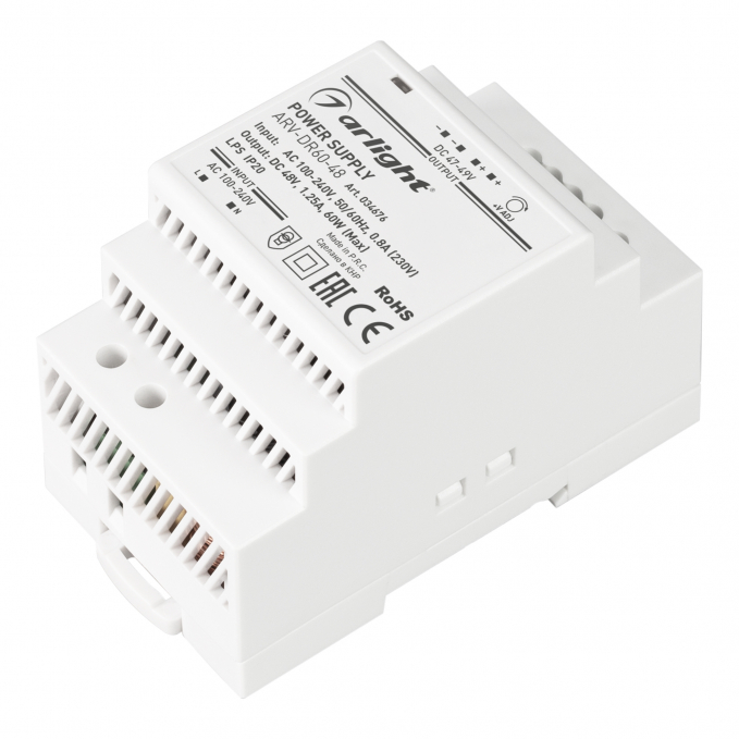 Блок питания ARV-DR60-48 (48V, 1.25A, 60W), Arlight, 034676, изображение 1 Блок питания ARV-DR60-48 (48V, 1.25A, 60W), Arlight, 034676, изображение 1
