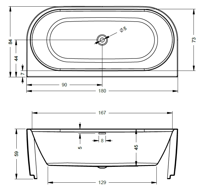 Ванна акриловая Riho Desire 180x85 B089001105 пристенная Ванна акриловая Riho Desire 180x85 B089001105 пристенная