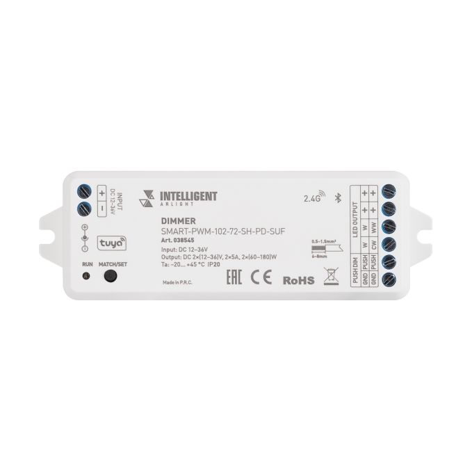 INTELLIGENT ARLIGHT Диммер SMART-PWM-102-72-SH-PD-SUF (12-36V, 2x5A, TUYA BLE, 2.4G), Arlight, 038545, изображение 4 INTELLIGENT ARLIGHT Диммер SMART-PWM-102-72-SH-PD-SUF (12-36V, 2x5A, TUYA BLE, 2.4G), Arlight, 038545, изображение 4