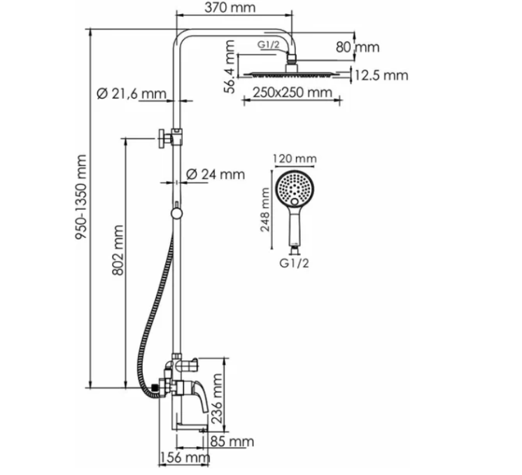 Душевая система WasserKRAFT A171.256.348.PG Душевая система WasserKRAFT A171.256.348.PG