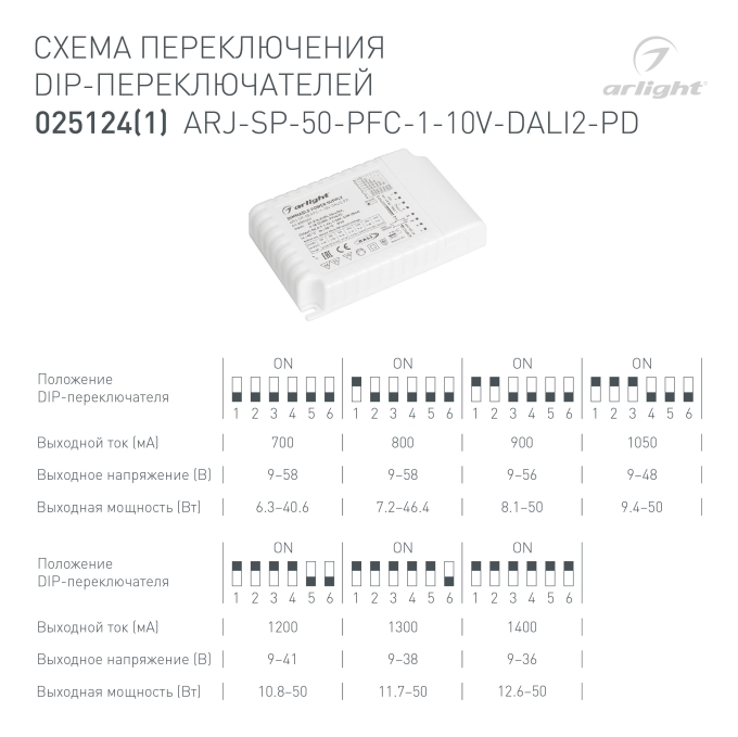 Блок питания ARJ-SP-50-PFC-1-10V-DALI2-PD (50W, 700-1400mA), Arlight, 025124(1), изображение 2