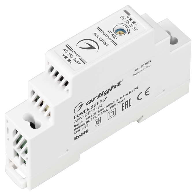 Блок питания ARV-DR15-24 (24V, 0.63A, 15W), Arlight, 031084, изображение 1 Блок питания ARV-DR15-24 (24V, 0.63A, 15W), Arlight, 031084, изображение 1
