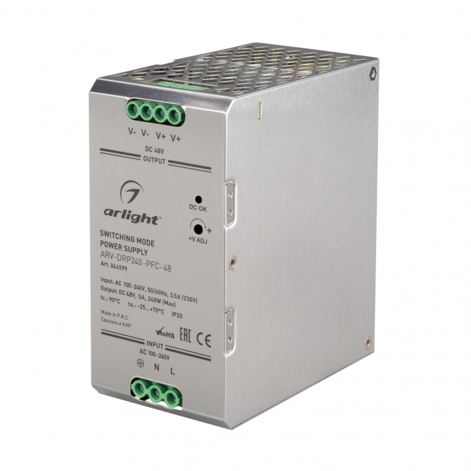 Блок питания ARV-DRP240-PFC-48 (48V, 5A, 240W), Arlight, 044599, изображение 1 Блок питания ARV-DRP240-PFC-48 (48V, 5A, 240W), Arlight, 044599, изображение 1