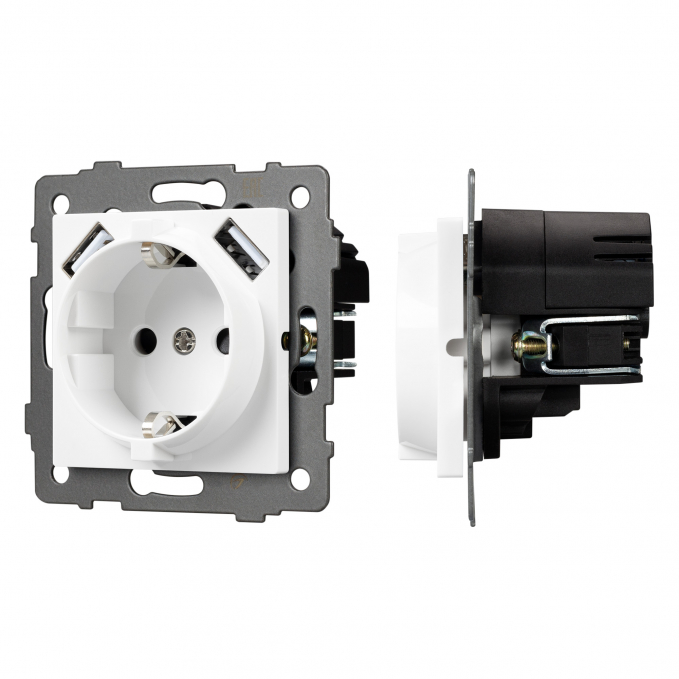 Механизм розетки с USB зарядкой SCT-MUAA-PL-WH-V (250V, 16A), Arlight, 049818, изображение 1 Механизм розетки с USB зарядкой SCT-MUAA-PL-WH-V (250V, 16A), Arlight, 049818, изображение 1
