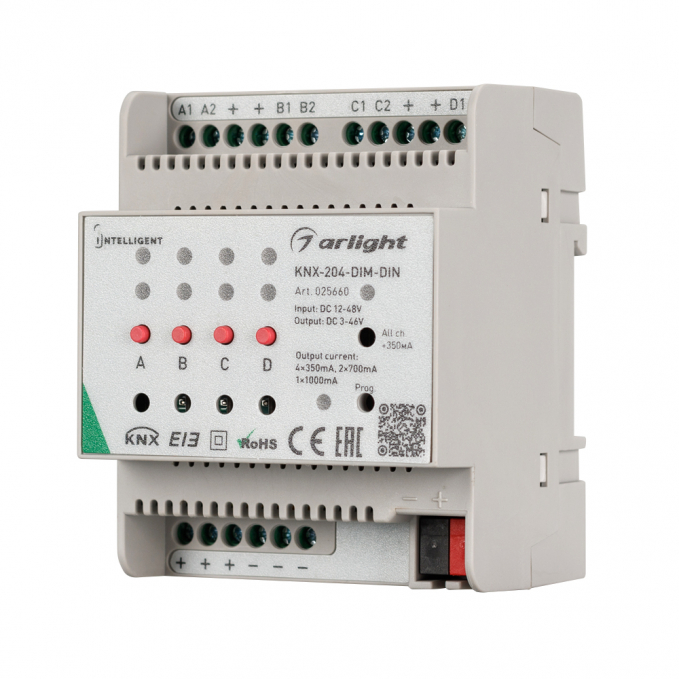 INTELLIGENT ARLIGHT Диммер KNX-204-DIM-DIN (12-48V, 8x0.35/4x0.7/2x1A), Arlight, 025660, изображение 1 INTELLIGENT ARLIGHT Диммер KNX-204-DIM-DIN (12-48V, 8x0.35/4x0.7/2x1A), Arlight, 025660, изображение 1