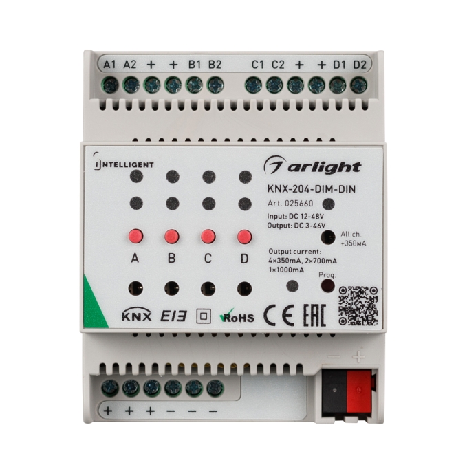 INTELLIGENT ARLIGHT Диммер KNX-204-DIM-DIN (12-48V, 8x0.35/4x0.7/2x1A), Arlight, 025660, изображение 2 INTELLIGENT ARLIGHT Диммер KNX-204-DIM-DIN (12-48V, 8x0.35/4x0.7/2x1A), Arlight, 025660, изображение 2