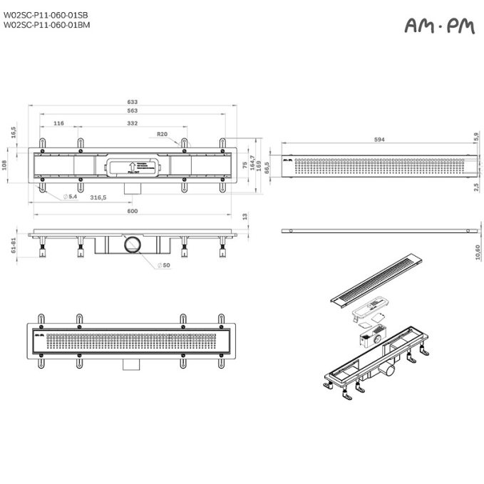 Трап AM.PM PrimeFlow W02SC-P11-060-01BM Трап AM.PM PrimeFlow W02SC-P11-060-01BM
