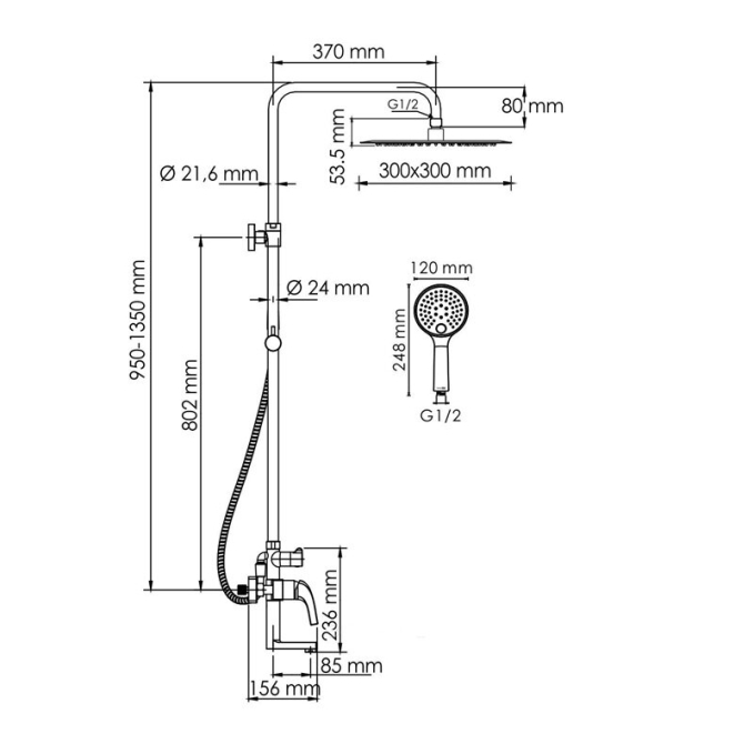 Душевая система WasserKRAFT A171.261.348.PG Душевая система WasserKRAFT A171.261.348.PG