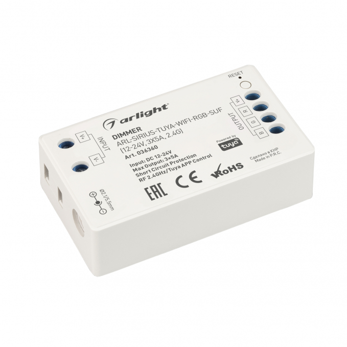 Диммер ARL-SIRIUS-TUYA-WIFI-RGB-SUF (12-24V, 3x5A, 2.4G), Arlight, 036360, изображение 1 Диммер ARL-SIRIUS-TUYA-WIFI-RGB-SUF (12-24V, 3x5A, 2.4G), Arlight, 036360, изображение 1
