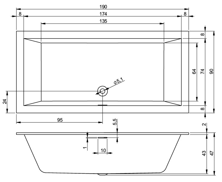 Ванна акриловая Riho Rething Cubic 190x90 B109001005 пристенная Ванна акриловая Riho Rething Cubic 190x90 B109001005 пристенная