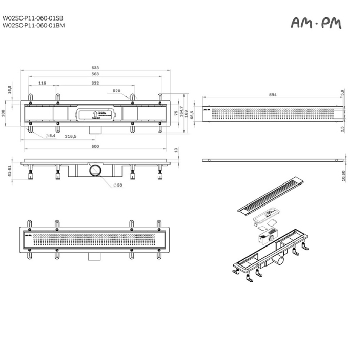 Трап AM.PM PrimeFlow W02SC-P11-060-01SB Трап AM.PM PrimeFlow W02SC-P11-060-01SB