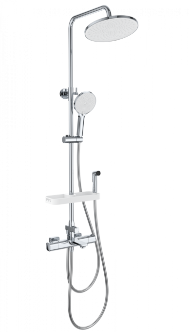 Душевая стойка со смесителем Wonzon & Woghand Solid WW-C3011-A1-CR хром глянцевая с термостатом и гигиеническим душем Душевая стойка со смесителем Wonzon & Woghand Solid WW-C3011-A1-CR хром глянцевая с термостатом и гигиеническим душем
