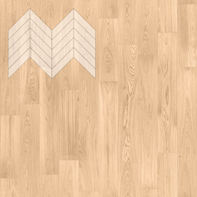 Паркет Елка Французская Lab Arte Chevron Дуб Натур Блонд лак 600/490х110х14/3/45°