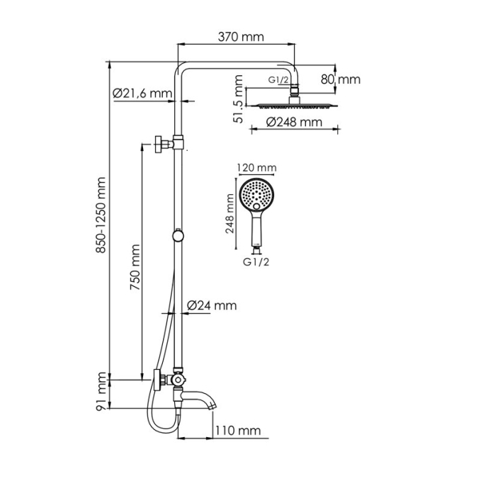 Душевая система WasserKRAFT A188.208.207.PG T Душевая система WasserKRAFT A188.208.207.PG T