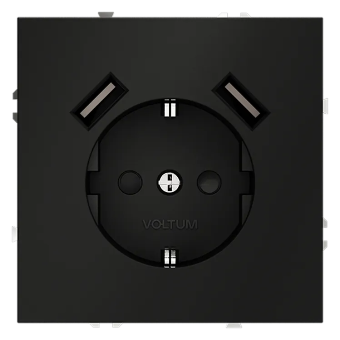 Розетка встраиваемая VOLTUM S70 с заземлением и защитными шторками, 16А, с USB, A+A, (черный матовый, Voltum, VLS040408 Розетка встраиваемая VOLTUM S70 с заземлением и защитными шторками, 16А, с USB, A+A, (черный матовый, Voltum, VLS040408
