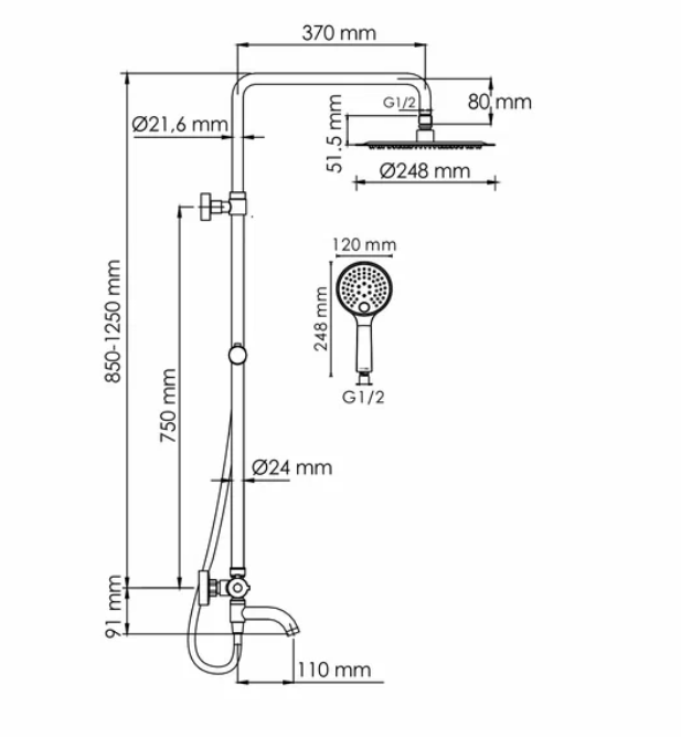 Душевая система WasserKRAFT A188.208.348.PG T Душевая система WasserKRAFT A188.208.348.PG T