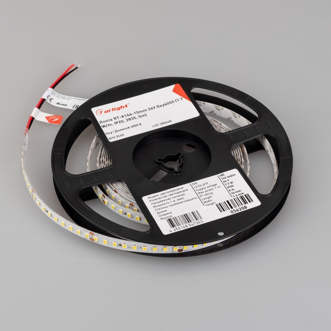 Светодиодная лента RT-A144-10mm 24V Day4000 (7.7 W/m, IP20, 2835, 5m), Arlight, 036208, изображение 5 Светодиодная лента RT-A144-10mm 24V Day4000 (7.7 W/m, IP20, 2835, 5m), Arlight, 036208, изображение 5