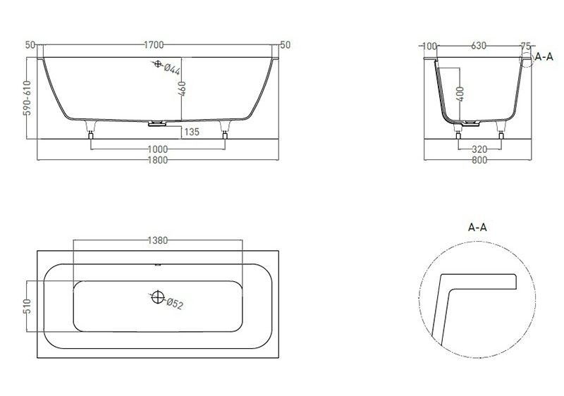 Ванна из искусственного камня Salini Orlanda Axis 180x80 103222M белая матовая встраиваемая Ванна из искусственного камня Salini Orlanda Axis 180x80 103222M белая матовая встраиваемая
