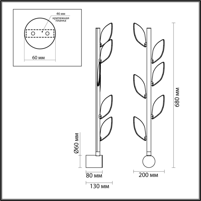 Настенный светильник LED*5W 3000K 220Лм LISTVA L-VISION ODL_EX25 063 ODEON LIGHT 5445/5WL, схема товара