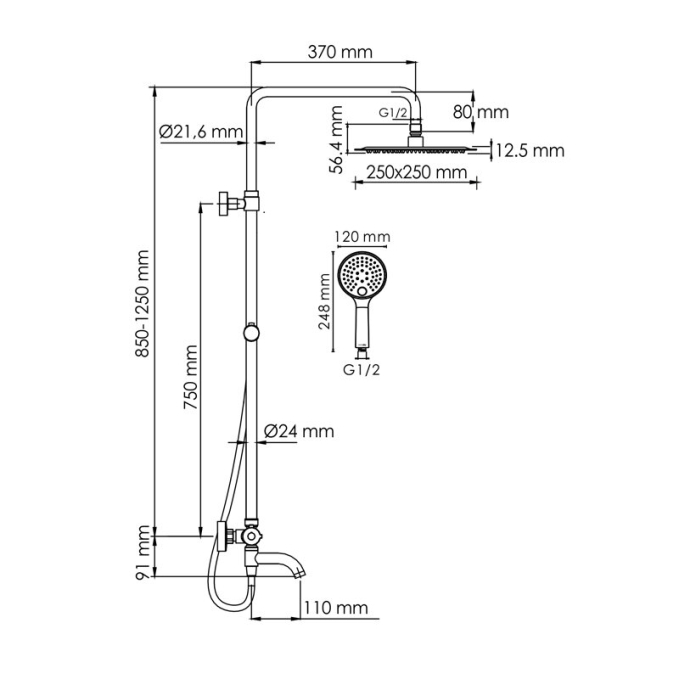 Душевая система WasserKRAFT A188.256.207.PG T Душевая система WasserKRAFT A188.256.207.PG T