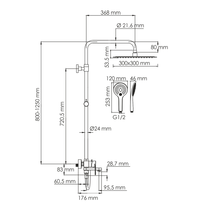 Душевая система WasserKRAFT A185.163.155.WM Душевая система WasserKRAFT A185.163.155.WM