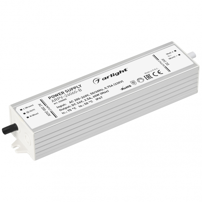 Блок питания ARPV-24060-B (24V, 2.5A, 60W), Arlight, 020005, изображение 1 Блок питания ARPV-24060-B (24V, 2.5A, 60W), Arlight, 020005, изображение 1