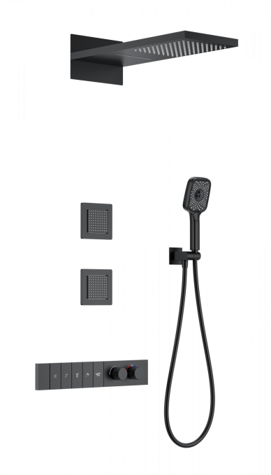 Душевой комплект со смесителем Wonzon & Woghand WW-D4538-A-MB черный матовый встраиваемый с термостатом Душевой комплект со смесителем Wonzon & Woghand WW-D4538-A-MB черный матовый встраиваемый с термостатом