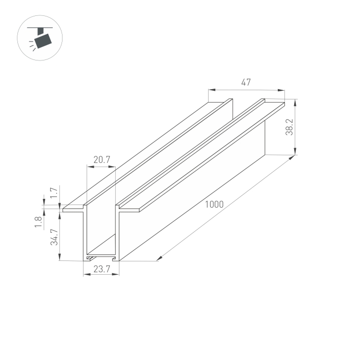Трек встраиваемый MAG-TRACK-2538-F-1000 (BK), Arlight, 034225, изображение 2 Трек встраиваемый MAG-TRACK-2538-F-1000 (BK), Arlight, 034225, изображение 2