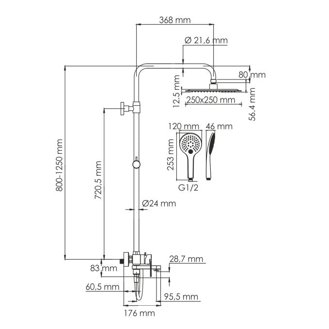 Душевая система WasserKRAFT A185.254.155.WM Душевая система WasserKRAFT A185.254.155.WM
