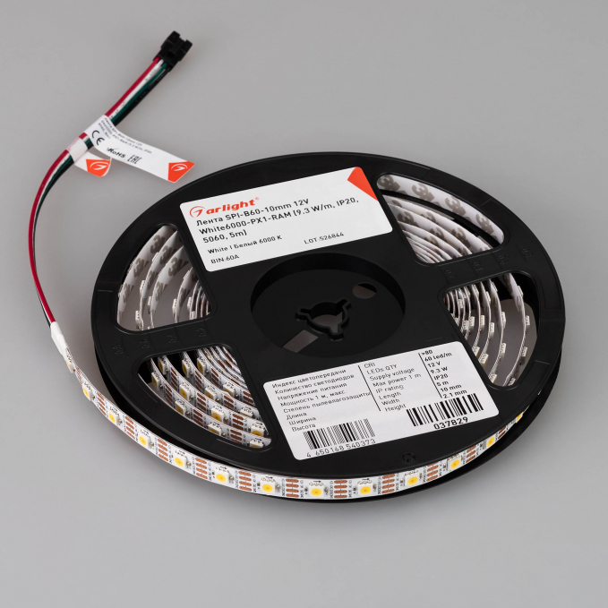 Светодиодная лента SPI-B60-10mm 12V White6000-PX1-RAM (9.3 W/m, IP20, 5060, 5m), Arlight, 037829, изображение 4 Светодиодная лента SPI-B60-10mm 12V White6000-PX1-RAM (9.3 W/m, IP20, 5060, 5m), Arlight, 037829, изображение 4