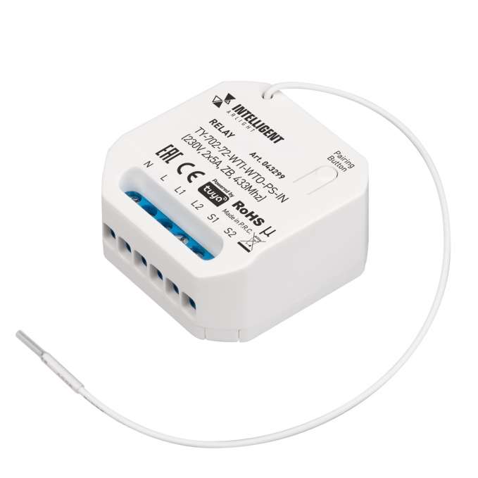 INTELLIGENT ARLIGHT Релейный модуль TY-702-72-WTI-WTO-PS-IN (230V, 2x5A, ZB, 433Mhz), Arlight, 043299, изображение 1