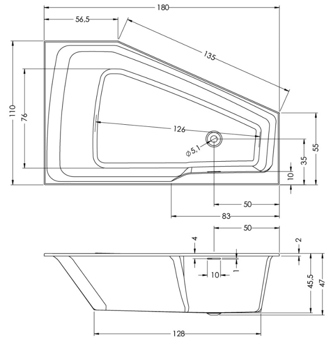 Ванна акриловая Riho Rething Space 180x110 L B116001005 угловая
