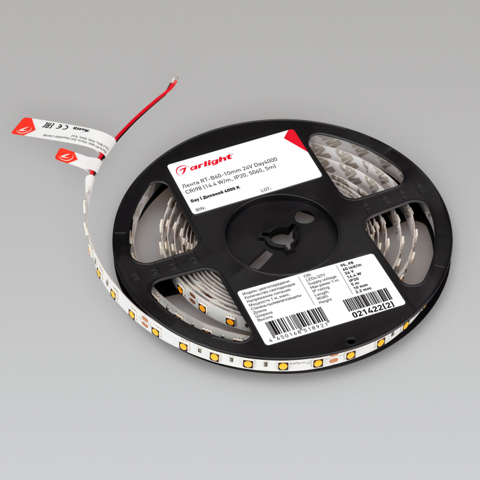 Светодиодная лента RT-B60-10mm 24V Day4000 CRI98 (14.4 W/m, IP20, 5060, 5m), Arlight, 021422(2), изображение 5 Светодиодная лента RT-B60-10mm 24V Day4000 CRI98 (14.4 W/m, IP20, 5060, 5m), Arlight, 021422(2), изображение 5