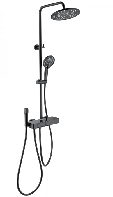 Душевая стойка со смесителем Wonzon & Woghand Muse Forte WW-B3580-MB черная матовая с термостатом и гигиеническим душем